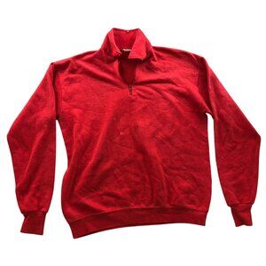 Vintage Healthknit Mens Sweater Size XLT Red Pullover 1/4 Zip Knit Stand Up